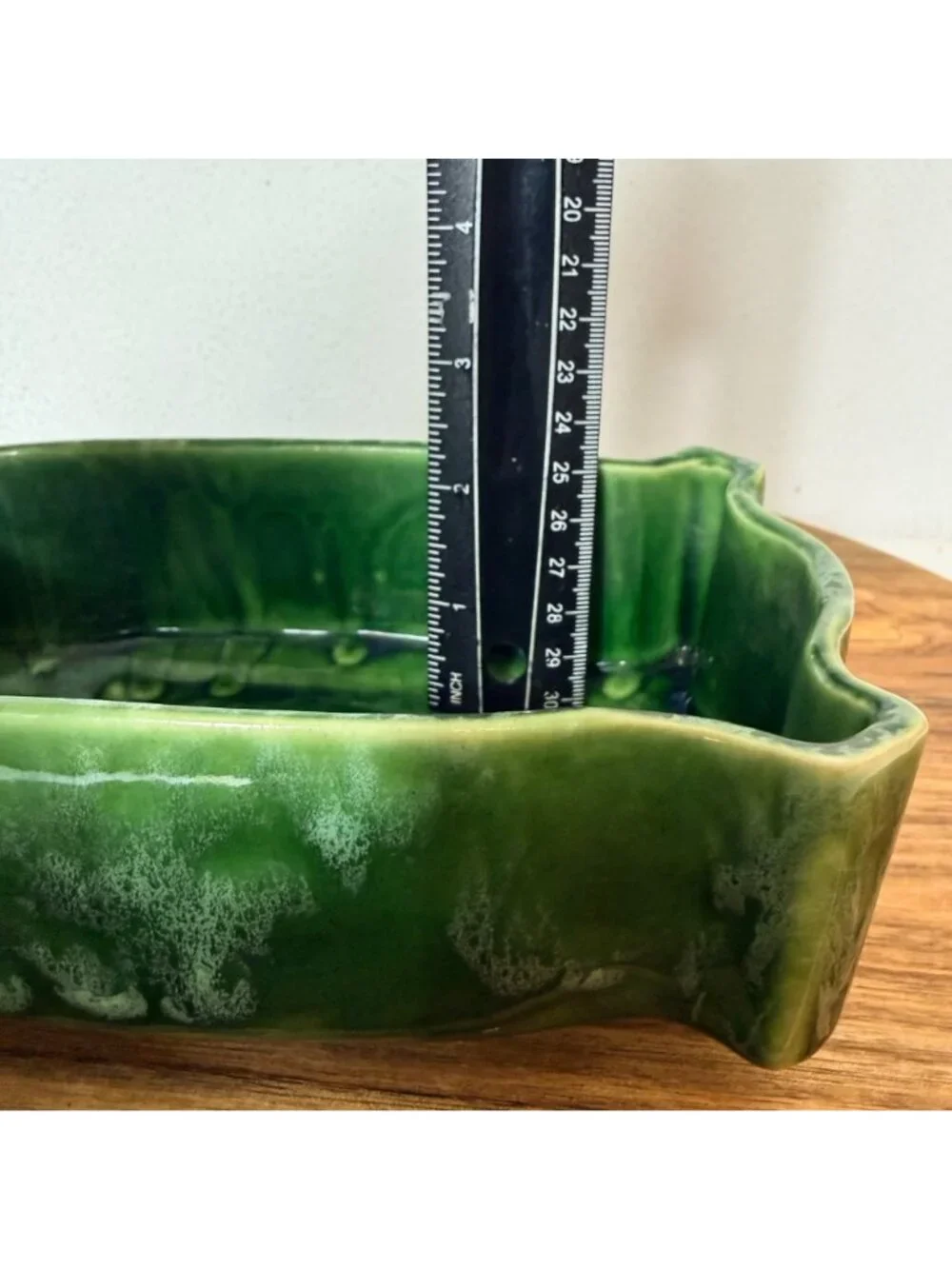 Vintage USA Green Glazed Ceramic Planter Scalloped Pottery Rectangular UPCO 295